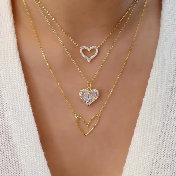 Jewelry - Gold Filled Heart Cubic Zirconia Multilayer Necklace